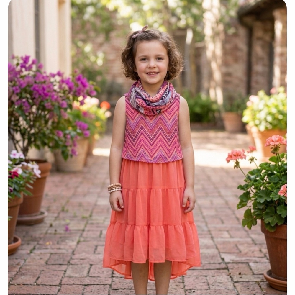 Faded Glory Coral and Pink Chevron Dress